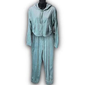 Zoe + Phoebe 2pc set plush pants + hoodie women's Large seafoam blue *NWT